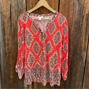 Style & Co Mosaic Patterned Long sleeve top. Size XL